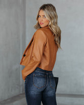 Tiller Faux Leather Crop Blazer - Biscotti - FINAL SALE BAGA-001